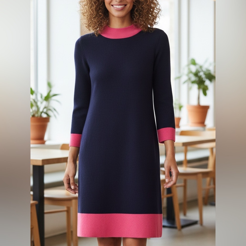 Boden Mara Wool Alpaca Blend Knit Dress Navy & Pink Size 2 - Picture 6 of 10